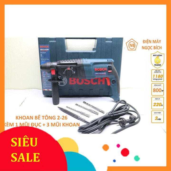 Máy Khoan Bê Tông 2-26 800w KÈM 1 Mũi Đục + 3 mũi Khoan 3 chức năng