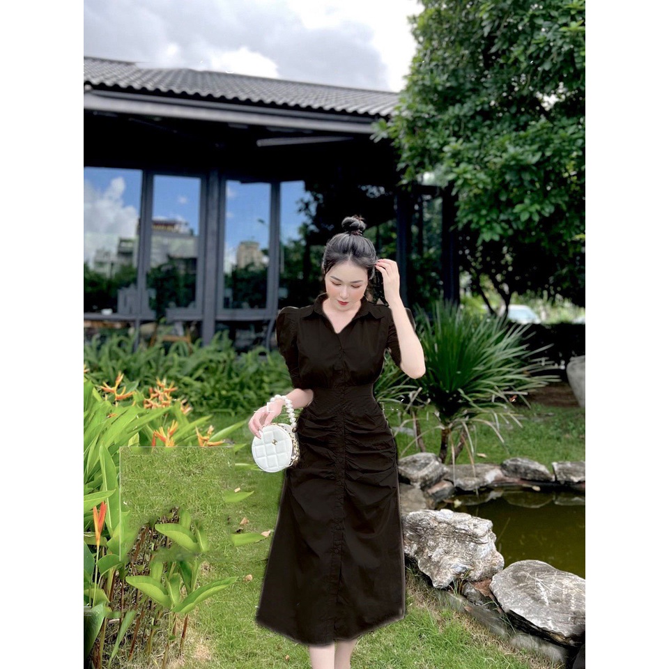 Đầm Nữ , Váy Sơ Mi Bigsize Tay Phồng Phối Nút Dáng Dài 100% Cotton Lạnh Che Khuyết Điểm Cho Người Mập 50.90kg