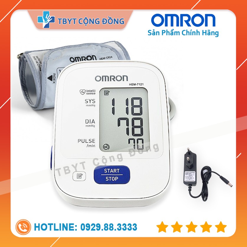 Máy đo huyết áp bắp tay Omron HEM 7121 (Trắng) + Tặng bộ đổi nguồn