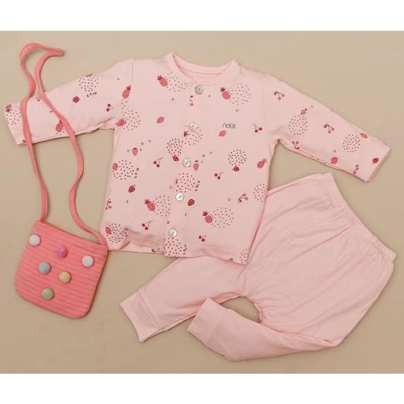 NOUS SALE - Bộ cài thẳng dài tay màu hồng cho bé 0M-12M