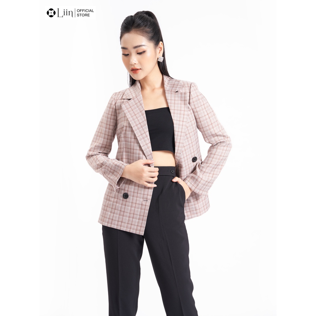 Áo vest blazer Linbi nữ form rộng kẻ 4 cúc dày dặn tone màu thời thượng liin clothing V5425