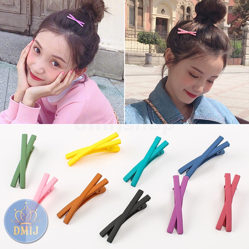 Kẹp tóc chữ X màu trơn, kẹp mái nhiều màu cute hột me