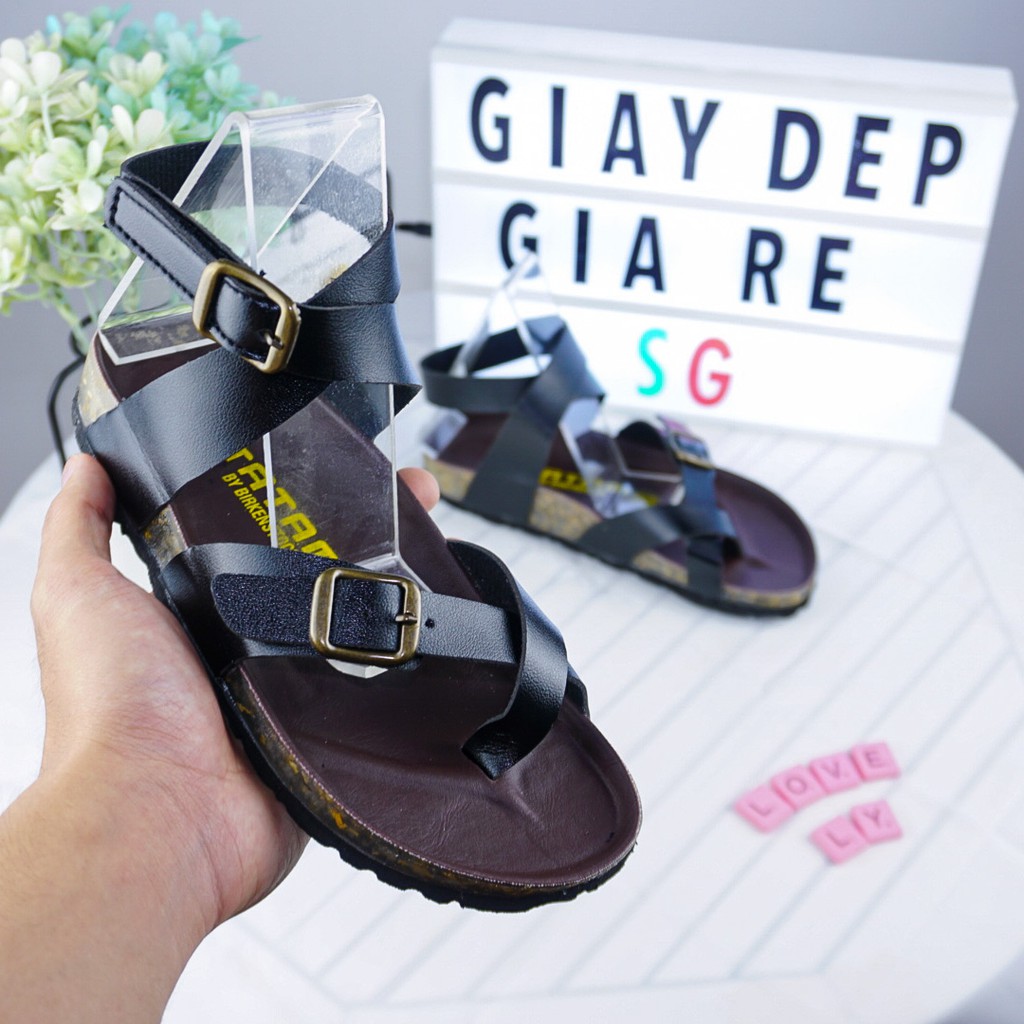 Giày sandal nữ đi học xỏ ngón đế trấu quai chéo siêu xinh