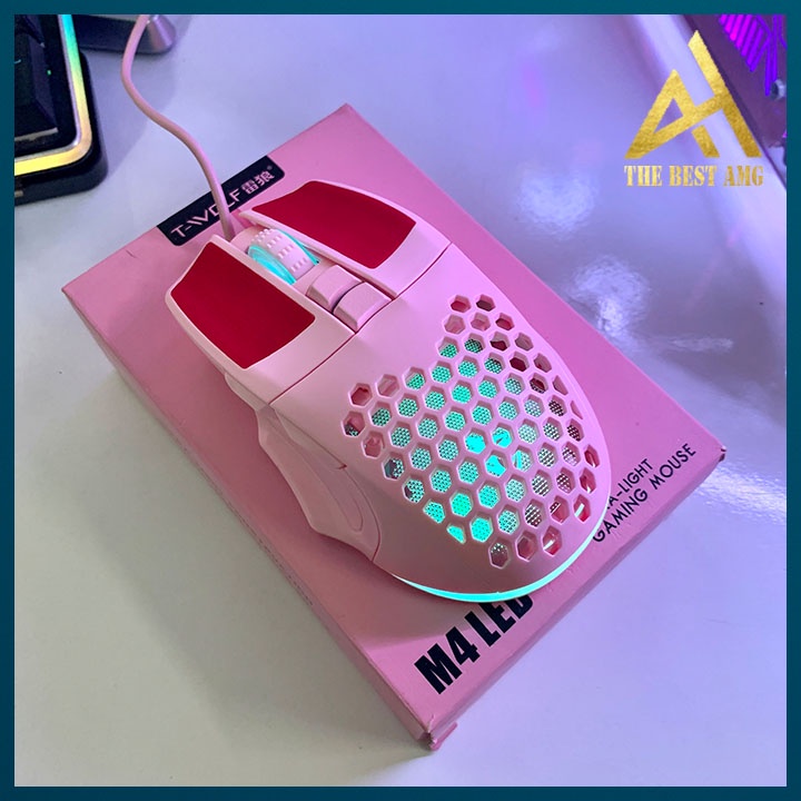 Chuột Máy Tính Có Dây Led Rgb T-WOLF M4 Màu Hồng Siêu Đẹp - Chuột Gaming Vi Tính Laptop Chơi Game