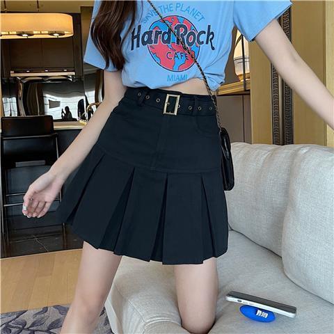 Chân Váy Denim Chữ a Xếp Li Lưng Cao Thời Trang
