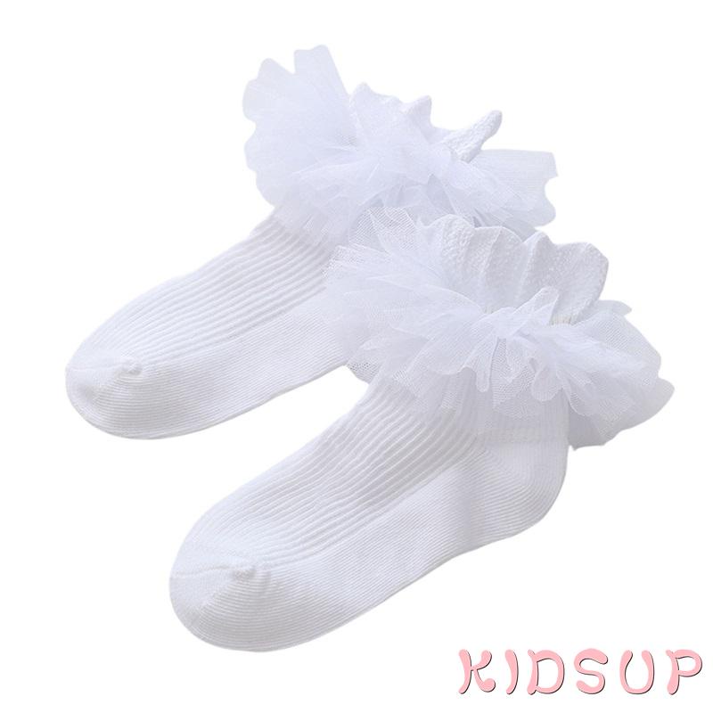 Kidsup- Vớ Ren Viền Bèo Nhún Màu Trơn Xuân Thu Cho Bé Gái (Trắng, Đỏ Rượu, Xanh Navy, Xanh Dương)