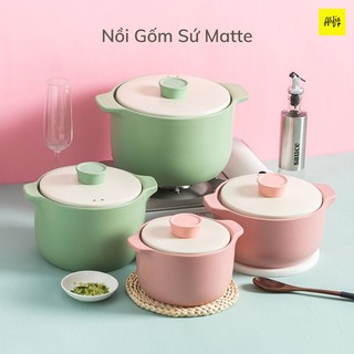 Nồi sứ, nồi gốm sứ kho hầm chịu nhiệt cực tốt dùng được trên bếp ga màu sắc Matte phong cách Hàn Quốc
