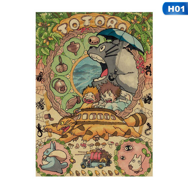 Anime Totoro Posters Miyazaki Totoro Retro Kraft Paper Posters Wall Decoration