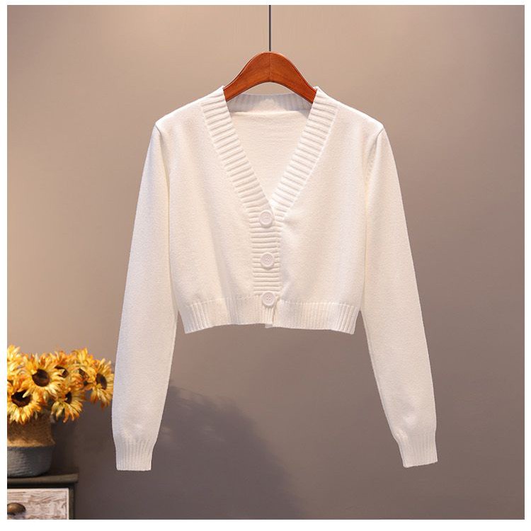 Áo Khoác Cardigan Ngắn Cổ Chữ V Màu Xanh Lá Phong Cách Hàn Quốc Thời Trang Xuân Thu Dành Cho Nữ | BigBuy360 - bigbuy360.vn