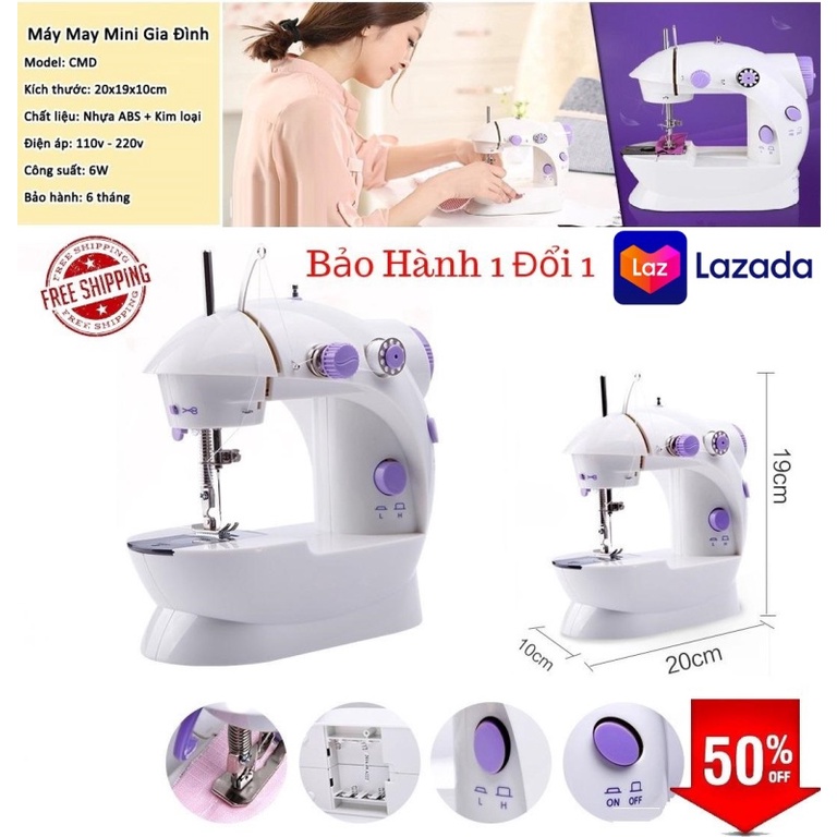 Máy May Mini Gia Đình CMD Có Đèn, Dễ Sử Dụng, Phù Hợp Nhiều Loại Vải - Bảo Hành 6 Tháng