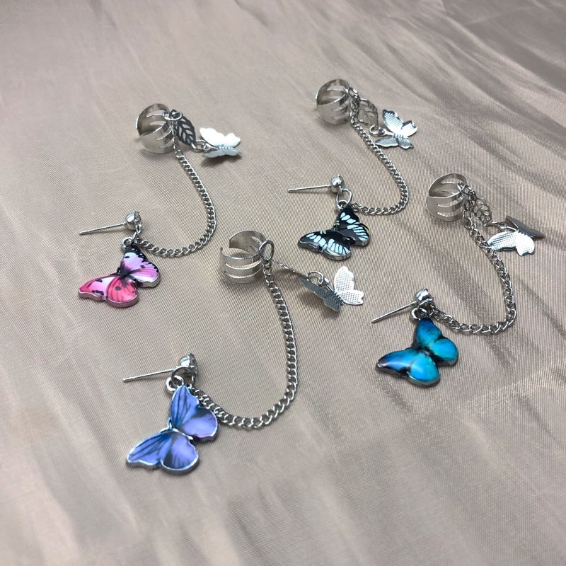 Color butterfly earrings personality fashion wild earrings ear bone clip