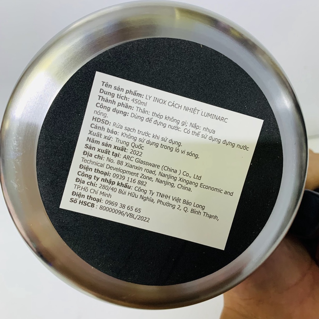 Ca Giữ Nhiệt Cao Cấp Luminarc 450ml - Kt: (13.5 x 14) cm màu ngẫu nhiên