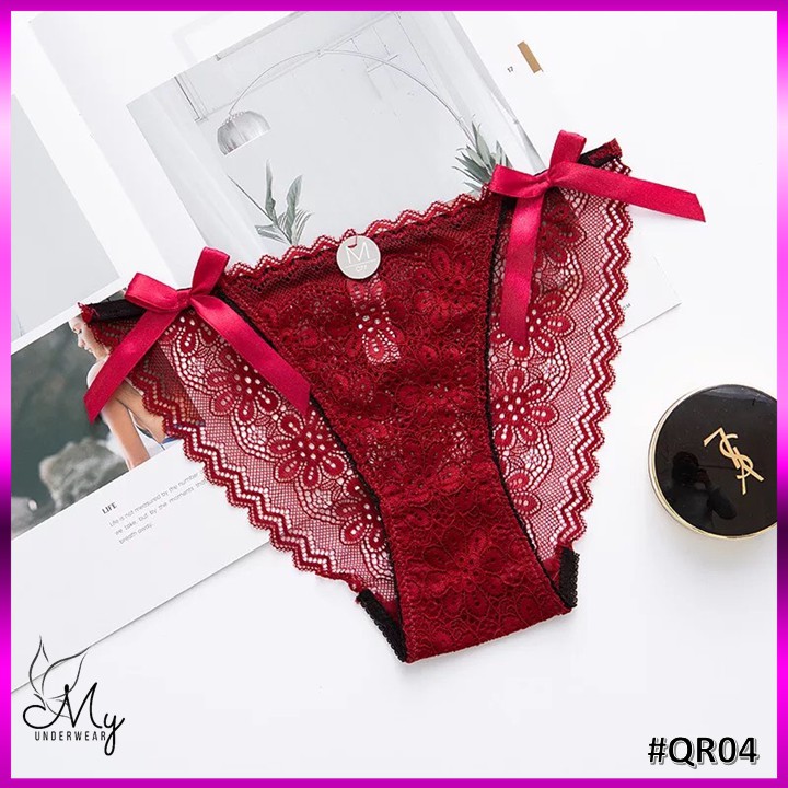 quần lót nữ [ FREE SHIP 50K ]quần chíp nữ đồ lót ren 2 nơ sexy phối huy hiệu - QR04 | BigBuy360 - bigbuy360.vn