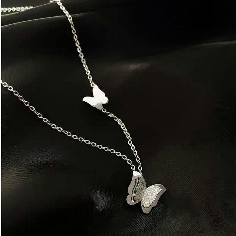 Dây chuyền ngắn mạ vàng hồng 18K bằng thép titan mặt hình bướm đơn giản dễ phối đồ phong cách Nhật Hàn làm quà cho nữ