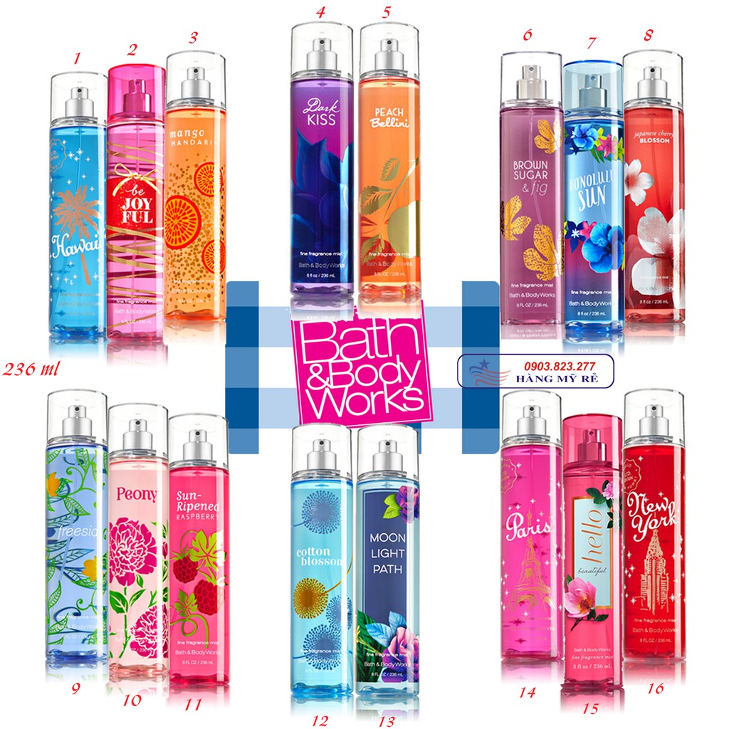 Nước Hoa Toàn Thân Bath & Body Works - 16 mùi