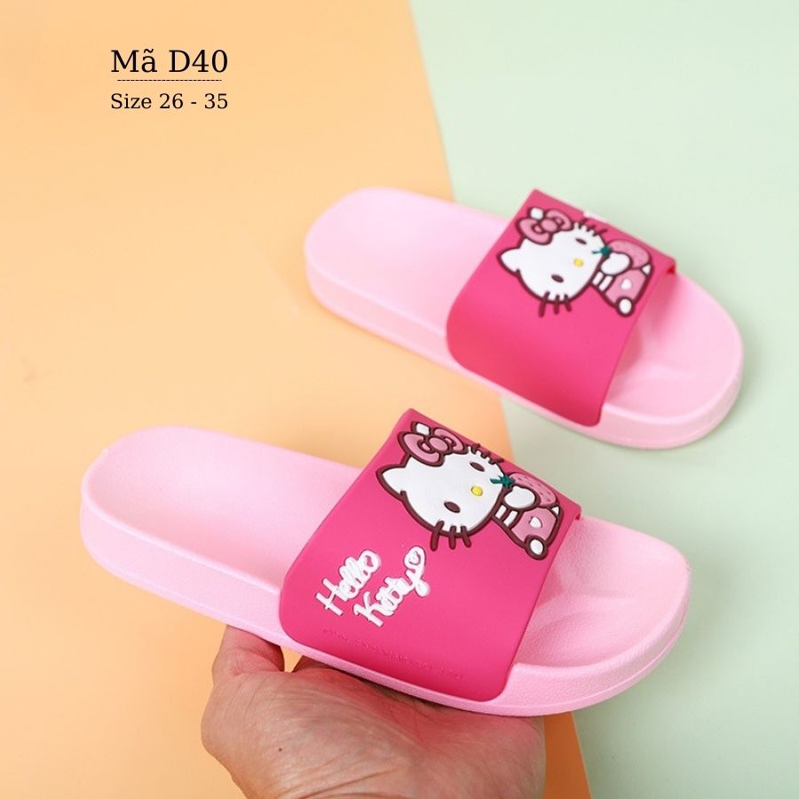 Dép bé gái cho trẻ em học sinh 3  -10 tuổi hình hello kitty Model 2021 quai ngang, đi trong nhà chống trơn trượt D40