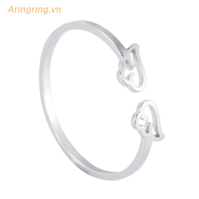 Set 2 Nhẫn Đôi Cánh Thiên Thần Sáng Bóng Bằng Thép Không Gỉ Có Thể Điều Chỉnh