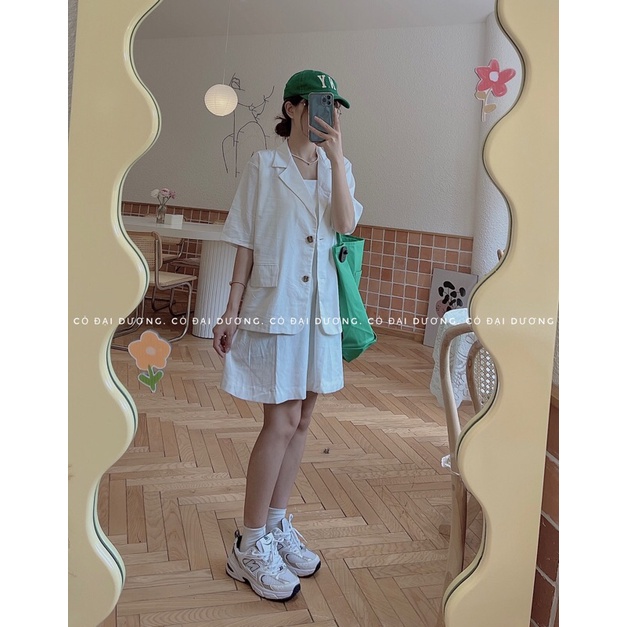 set váy dây kèm blazer