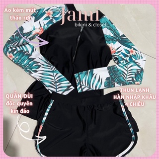 ĐỒ BƠI NỮ bikini Lá Xanh tay dài quần đùi giá rẻ kín đáo dài người - JAMI-ATD216