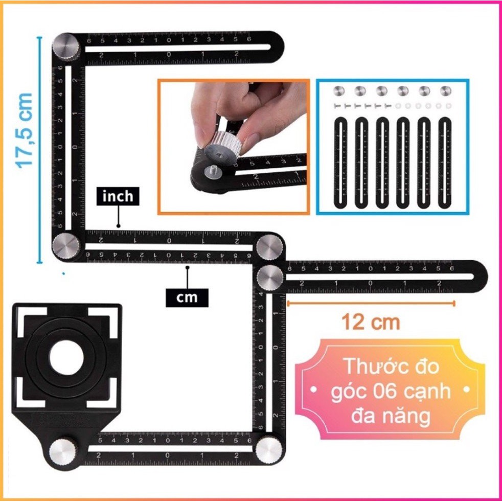 Thước Đo 6 Góc Gấp Có Lỗ Định Vị Đa Năng Khoét Lỗ Gạch