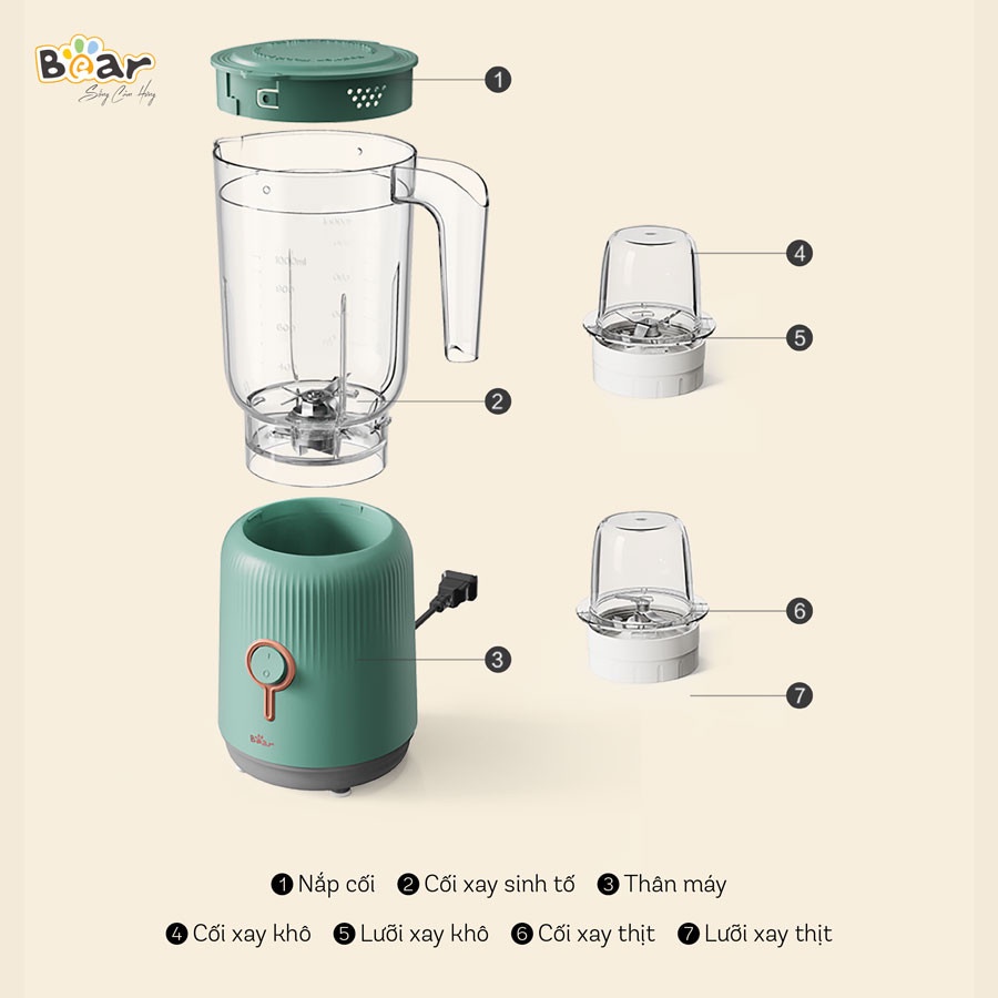 Máy xay sinh tố Bear LLJ-C10P1 (BL-B10V2),đa năng,tiện lợi,3 trong 1,nghiền hạt,thực phẩm đa năng,xay thịt