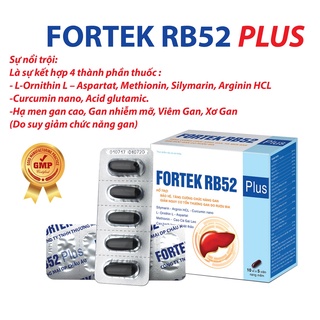 Viên Uống Bổ Gan Fortek Rb52 Plus - Giải Độc Gan - Hạ Men Gan - Bảo Vệ Tế Bào Gan, Tăng Cường Chức Năng Gan, Hộp 50 Viên