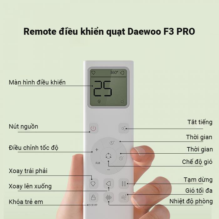 Quạt đứng Daewoo F3 PRO -Điều khiển từ xa- Màn hình LED- Với 12 tốc độ- gió 3 chế độ gió tùy- Xoay 360 độ | BigBuy360 - bigbuy360.vn