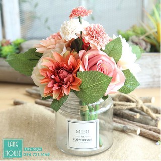 Hoa giả - Bó Hoa Thược Dược Hoa Hồng Hoa Cúc Loại 1 - Bó 10 bông