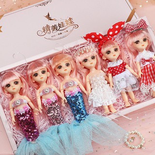 Barbie Doll Dress Up Set Big Gift Box Little Mermaid Girl Princess Hanfu Costume Wedding Play House Toy