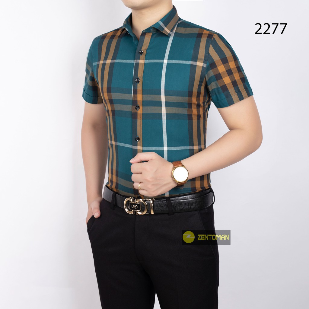 [HQFA88- mã giảm 20k] ZENTOMAN - Áo sơ mi nam ngắn tay họa tiết kẻ BBR công sở mềm mịn thoáng mát form rộng size 2XL | BigBuy360 - bigbuy360.vn