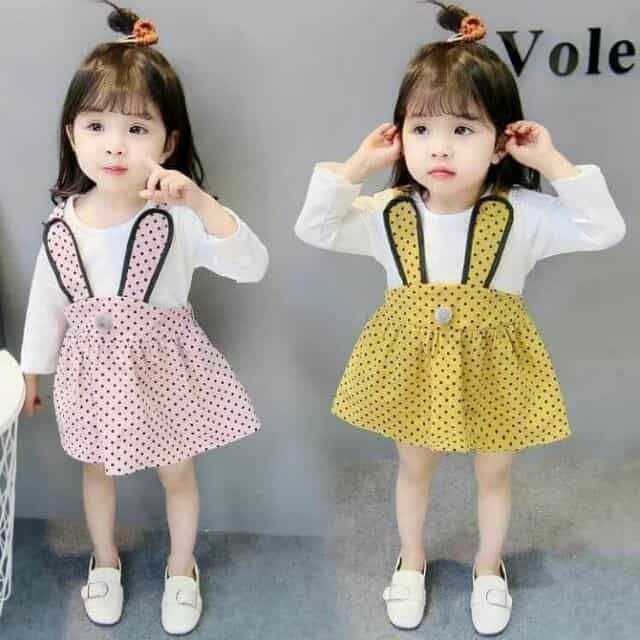 Váy thỏ chấm bi kèm áo dài tay cho bé gái siêu hot