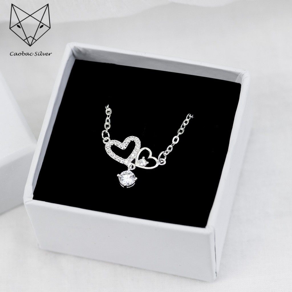 Lắc Tay Lắc Chân CAOBAC JEWELLERY Bạc Ta Cho Nữ Sợi Mảnh Họa Tiết Hai Tim Ổ Đá