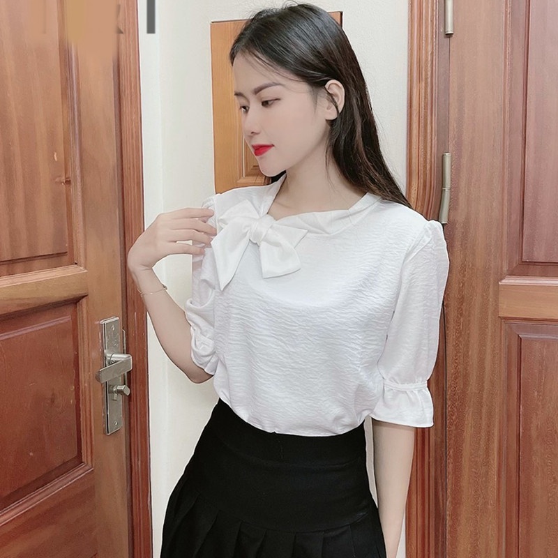 Áo Sơ Mi Nữ Kiểu Công Sở Tay Lỡ Nơ Cổ - Màu Trắng Đỏ Hồng Be Vàng Xanh Đen - Hanlly Fashion Thời Trang Nữ - A31