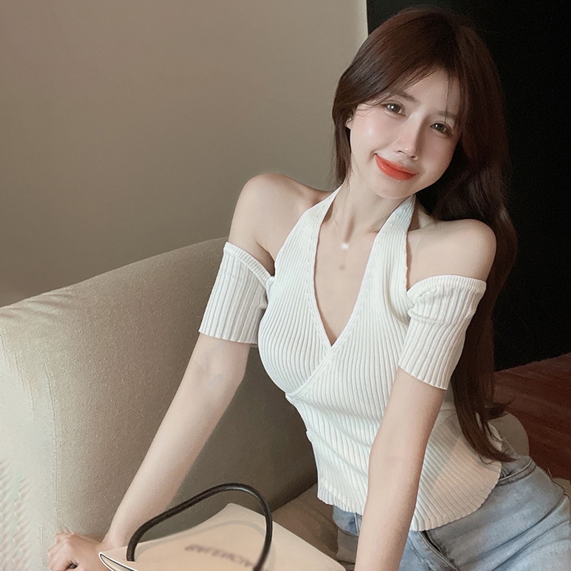 Áo Thun Dệt Kim Tay Ngắn Dáng Ôm Thời Trang Quyến Rũ Cho Nữ