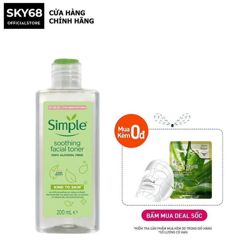 Nước Hoa Hồng Simple Cân Bằng Da Dịu Nhẹ Kind To Skin Soothing Facial Toner 200ml