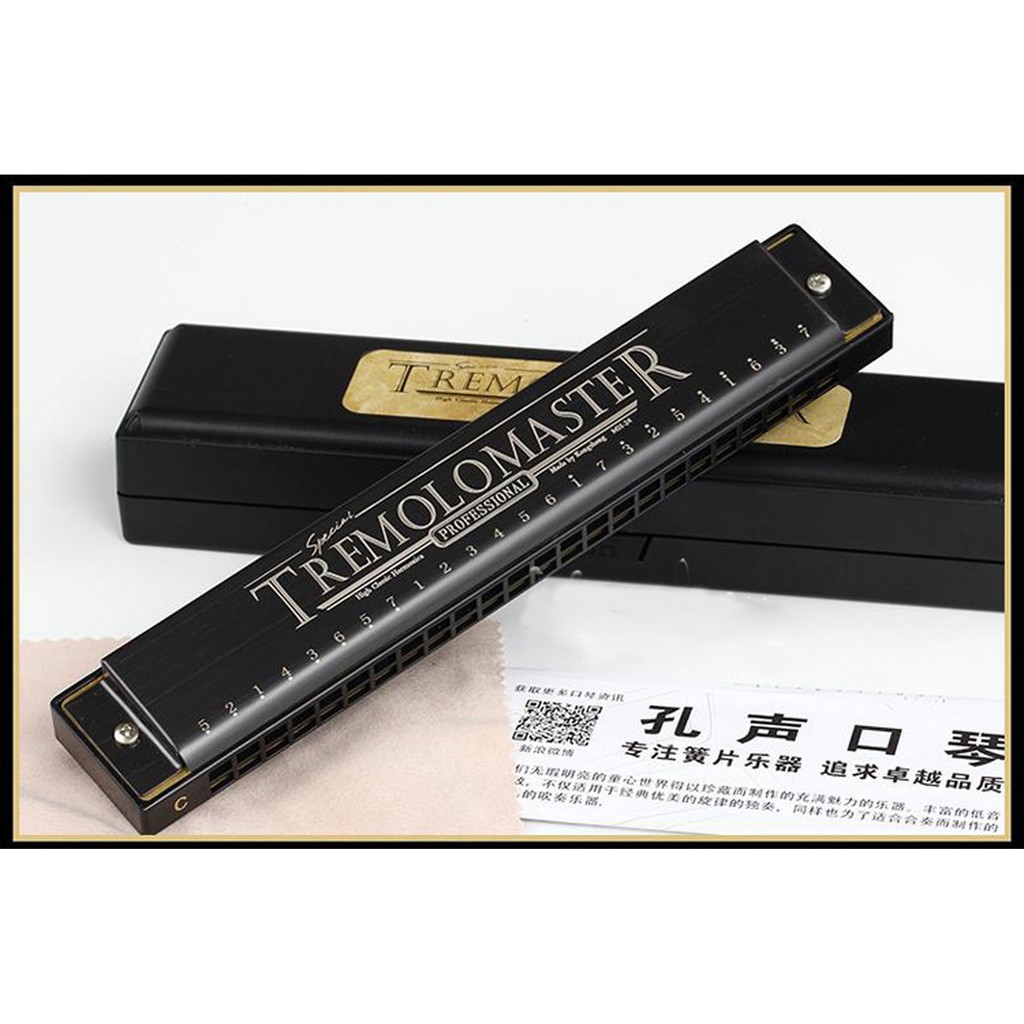 Kèn harmonica Kongsheng Tremolo Master 24 lỗ key C Đen xám