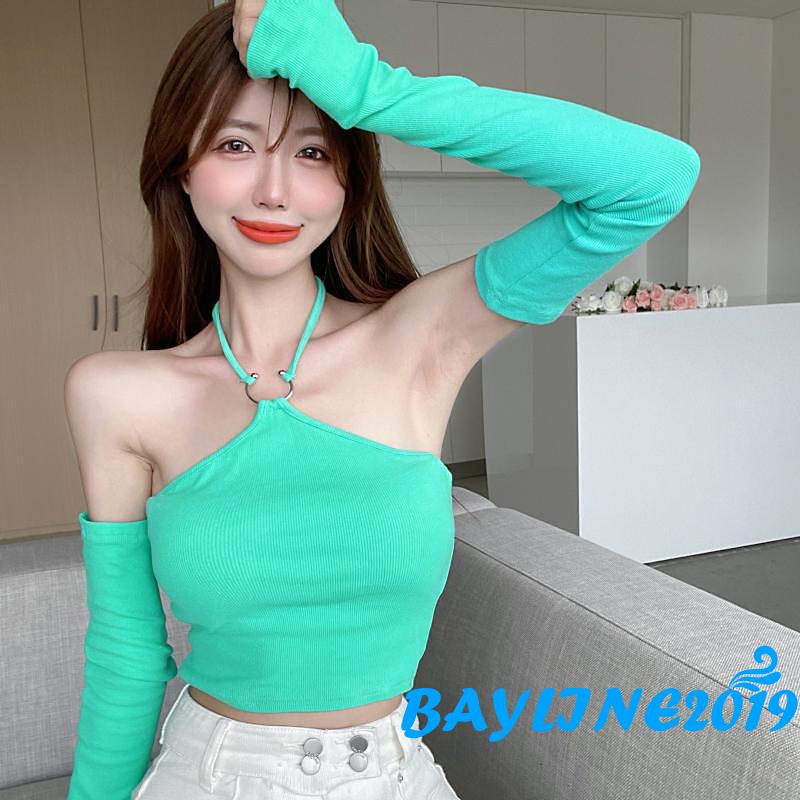 Áo croptop không tay ôm dáng + Cặp ống tay áo một kích thước thời trang mùa hè cho nữ