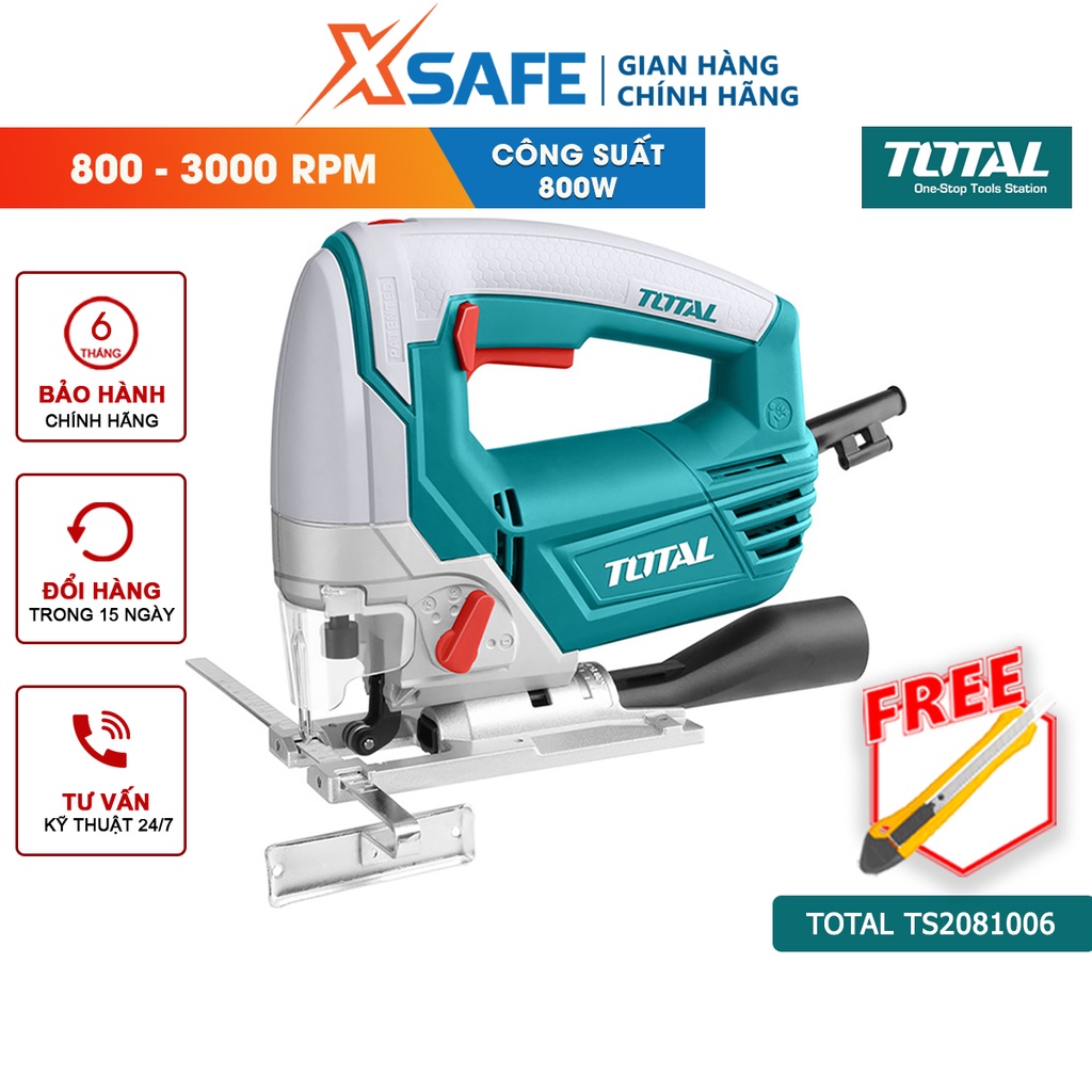 Máy cưa lọng TOTAL TS2081006 800W, tốc độ không tải 800-3000v/p, khả năng cắt gỗ 100mm, cắt sắt thép 8mm