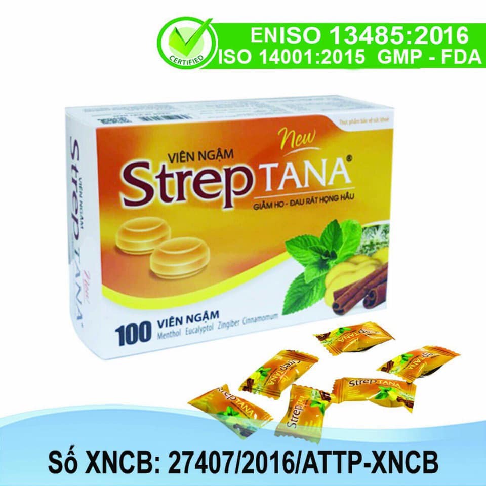 Kẹo ngậm ho vị gừng Streptana Hộp 100 viên