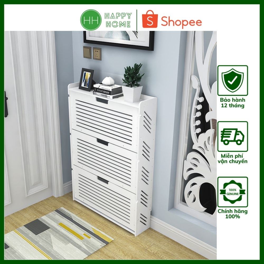 Tủ giày thông minh 3 tầng 1 lớp cánh chất liệu gỗ nhựa chống mốc, chống nước - Happy Home