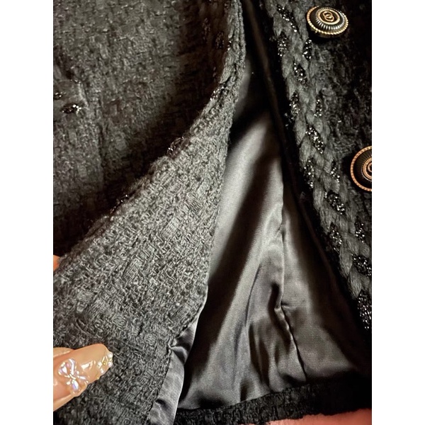 Áo Dạ Tweed Croptop Ngắn Nữ Sang Chảnh Tiểu Thư Khoác Ngoài Có Độn Vai Mùa Thu Đông 2 Lớp Hàn Quốc Chali AD005