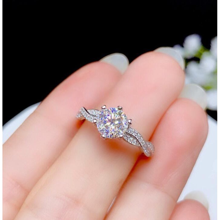 Thời trang đan xen vòng PT950 bạc cao carbon kim cương nhẫn cho phụ nữ