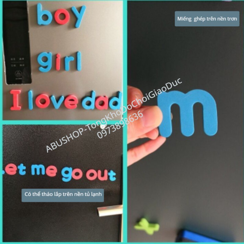 Bộ học chữ cái có nam châm, FULL dán tủ cao cấp bọc bạc