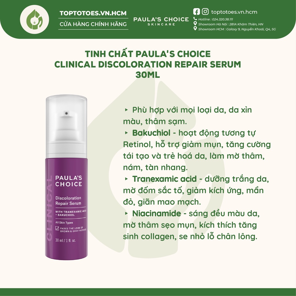 Tinh chất làm mờ thâm nám và đều màu da Paula's Choice Clinical Discoloration Repair Serum 30ml [NK CHÍNH HÃNG 100%]