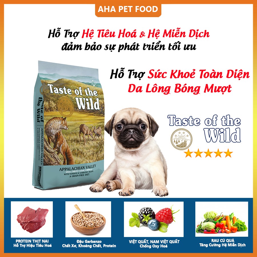 [Nhập Khẩu USA] Thức Ăn Cho Chó Pug Taste Of The Wild Bao 2kg - Appalachian Valley Thịt Nai & Đậu Garbanzo