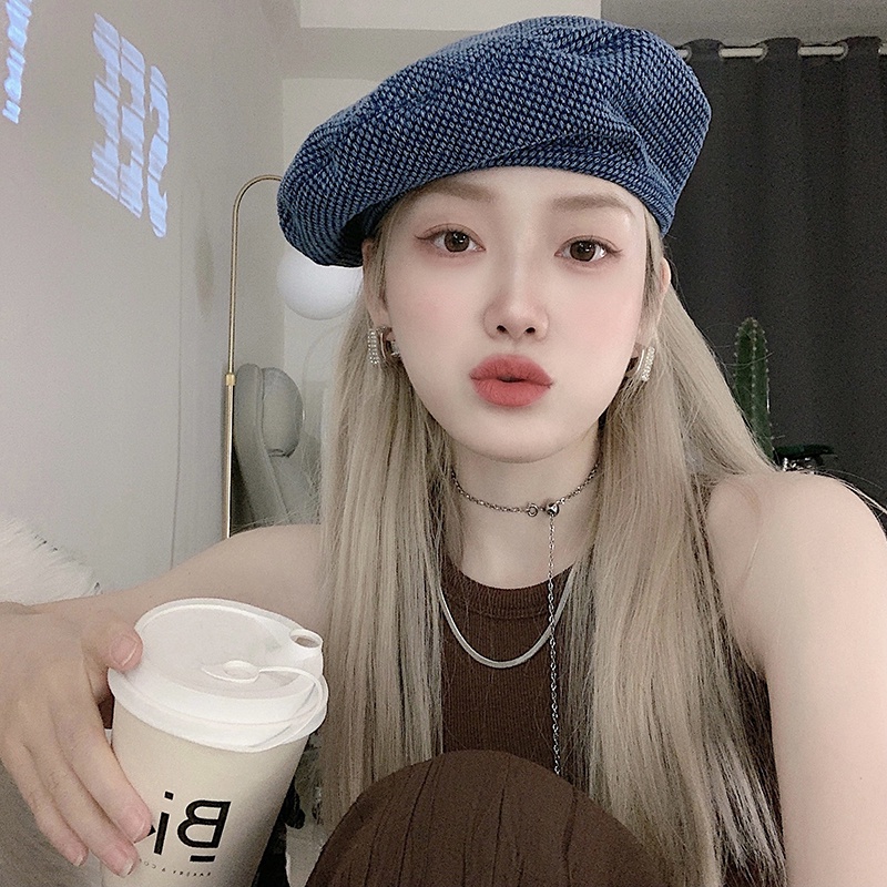 Mũ beret denim Mg STUDIO màu xanh dương