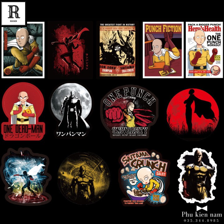 Sticker PVC Chống nước Hình dán Mũ bảo hiểm Vali Laptop One Punch Man ST016