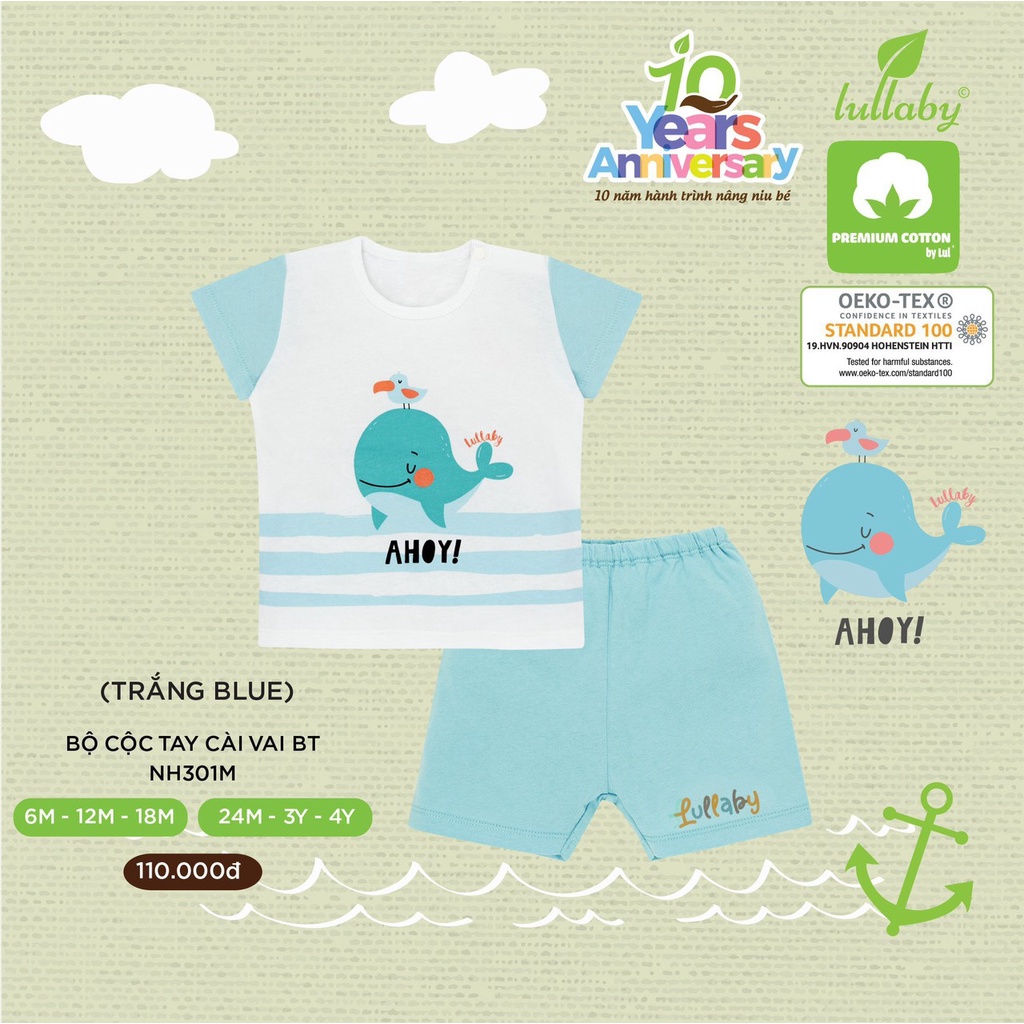 Bộ cộc tay Lullaby cotton cao cấp mềm thoáng mát thấm hút tốt in hình đáng yêu cho bé trai NH306M NH303M