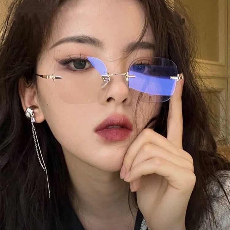 K nh Ch Nh S ng Kính Không Viền Yang beyond Cùng Màu xanh Dương Nhạt Chống Ánh Sáng Dành Cho Bạn Nữ &#Kính Mát Gọng Siêu Nhẹ Thời Trang 39; s