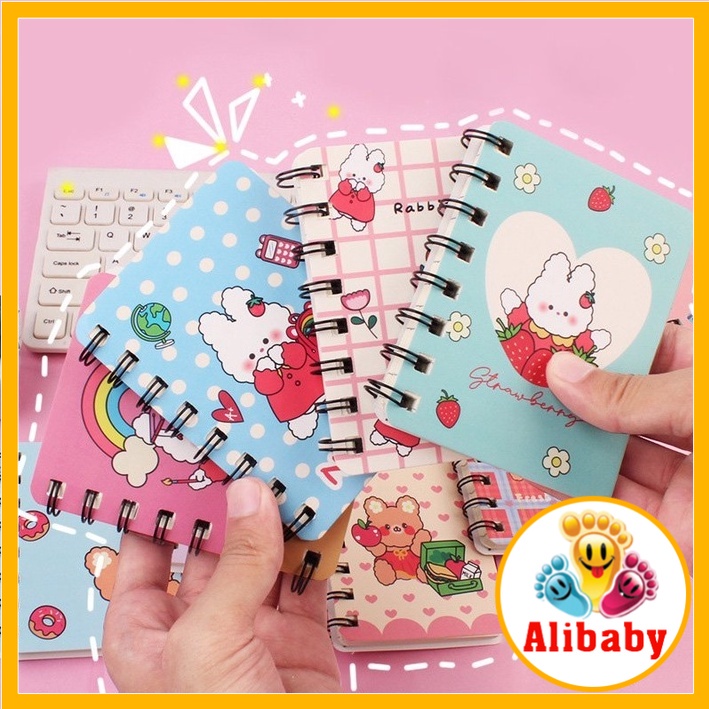 Sổ tay mini gáy lò xo họa tiết hoạt hình cute sổ ghi chú nhỏ gọn tiện lợi E959